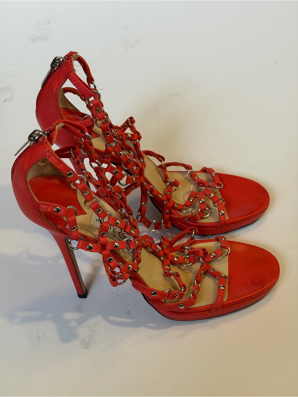 ✨authentic✨ Jimmy Choo Red Studded Strappy Stiletto Sandals
